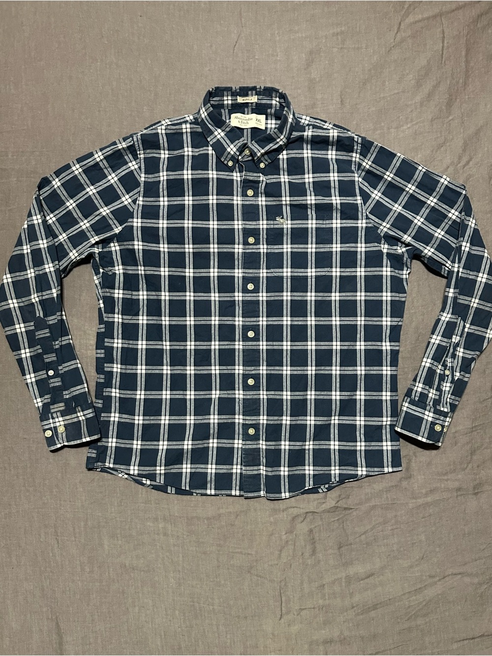 Abercrombie & Fitch Navy and White Plaid Button-Down Shirt